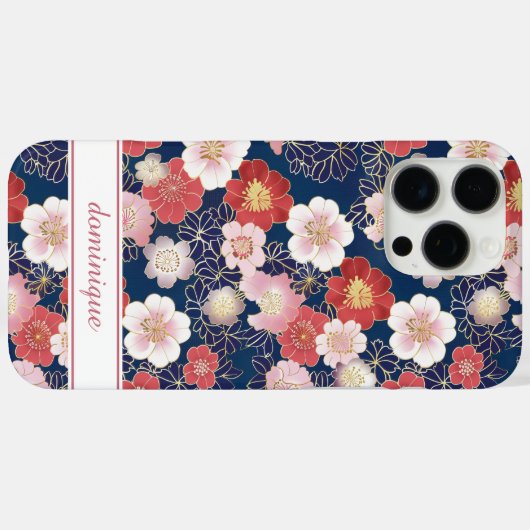 Japanese Pink Floral Pattern Monogrammed Case-Mate iPhoneケース (裏面 (横))