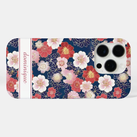 Japanese Pink Floral Pattern Monogrammed Case-Mate iPhoneケース (裏面 (横))