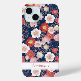 Japanese Pink Floral Pattern Monogrammed iPhone 15ケース