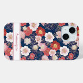 Japanese Pink Floral Pattern Monogrammed Case-Mate iPhoneケース (裏面 (横))