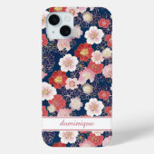 Japanese Pink Floral Pattern Monogrammed Case-Mate iPhoneケース (裏面)