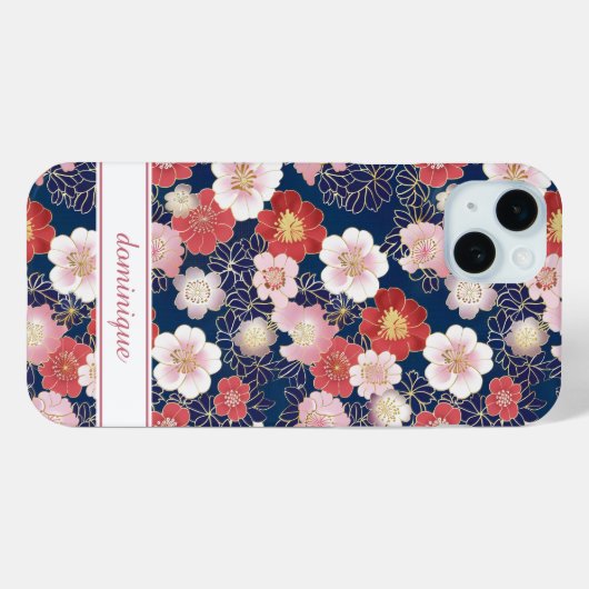 Japanese Pink Floral Pattern Monogrammed Case-Mate iPhoneケース (裏面 (横))