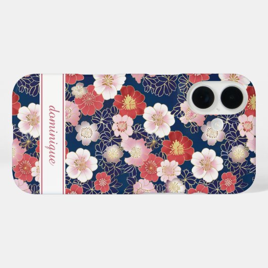 Japanese Pink Floral Pattern Monogrammed Case-Mate iPhoneケース (裏面 (横))