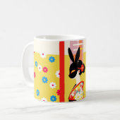 Japanese Rabbit Mask – Retro Floral Mug コーヒーマグカップ (正面左)