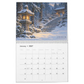 Japanese Rain & Lantern Light Woodblock Style Art カレンダー (1月 2027)