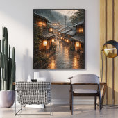 Japanese Rainy Street Poster | Kyoto Night Wall ポスター