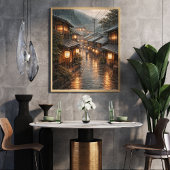 Japanese Rainy Street Poster | Kyoto Night Wall ポスター