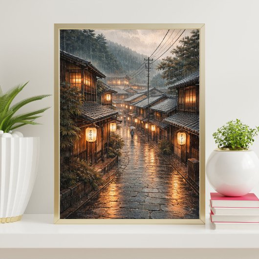 Japanese Rainy Street Poster | Kyoto Night Wall ポスター