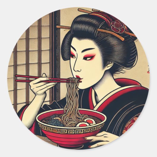 Japanese Ramen Kabuki KImono Ukiyoe ラウンドシール (正面)