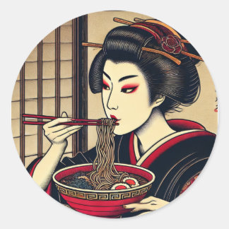 Japanese ramen ukiyoe japan hiroshige kabuki ラウンドシール