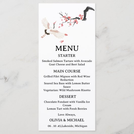 Japanese Red-Crowned Crane Wedding Menu Card  メニュー (正面)
