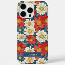 Japanese Red Floral Pattern Monogrammed iPhone 16 Pro Maxケース