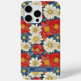 Japanese Red Floral Pattern Monogrammed iPhone 15 Pro Maxケース
