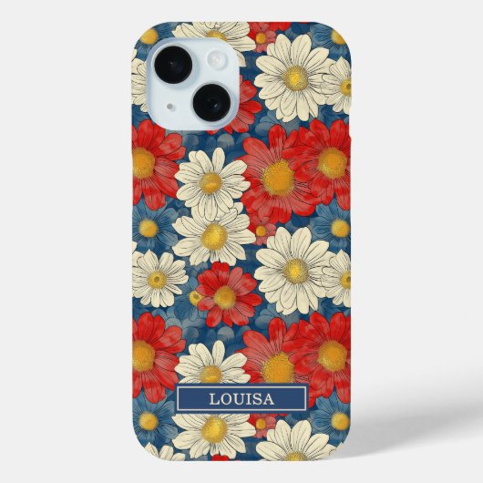 Japanese Red Floral Pattern Monogrammed Case-Mate iPhoneケース (裏面)