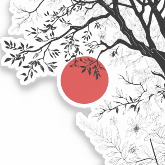 Japanese Red Sun & Brush Tree Art シール (正面)