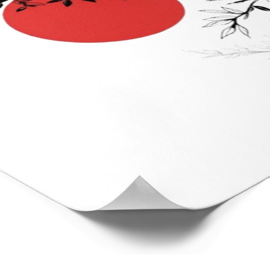 Japanese Red Sun & Brush Tree Art ポスター (角)
