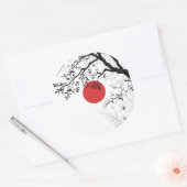 Japanese Red Sun & Brush Tree Art ラウンドシール (封筒)
