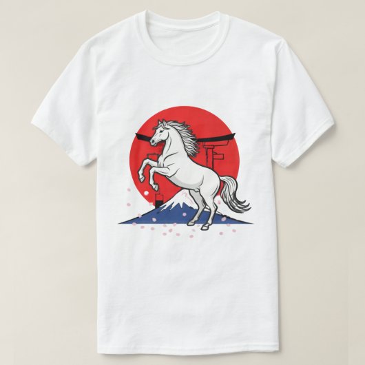 Japanese Red Sun Torii & White Horse – Men’s T-shi Tシャツ (デザイン正面)