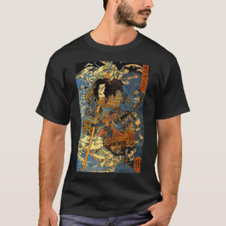 Japanese Retro Arrow Injured Samurai Riding Sea Cr Tシャツ