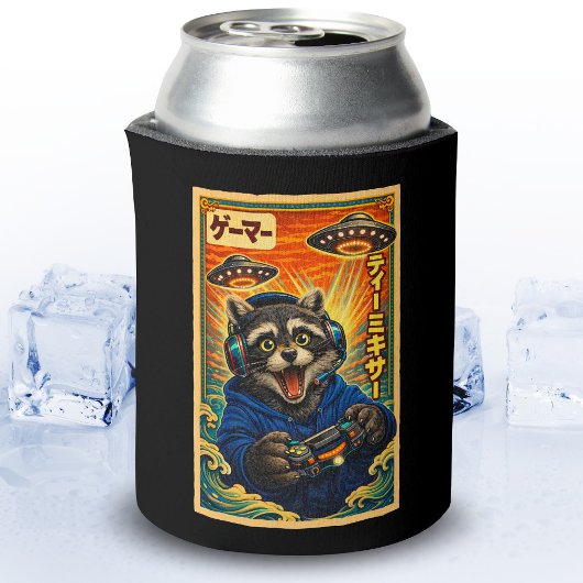 Japanese Retro Vintage UFO Raccoon Funny Gamer 缶クーラー