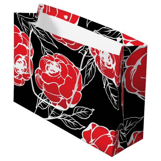 Japanese Rose Flower Design ラージペーパーバッグ (正面アングル)