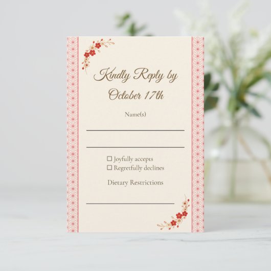 Japanese Sakura Asanoha RSVP Card (スタンド正面)