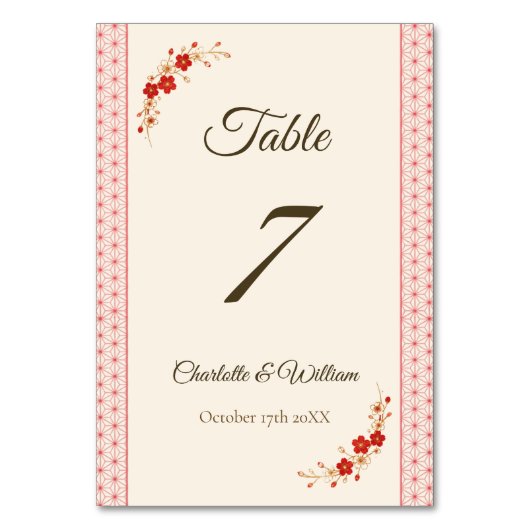 Japanese Sakura Asanoha Table Number テーブルナンバー (正面)