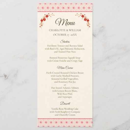 Japanese Sakura Asanoha Wedding Menu メニュー (正面)