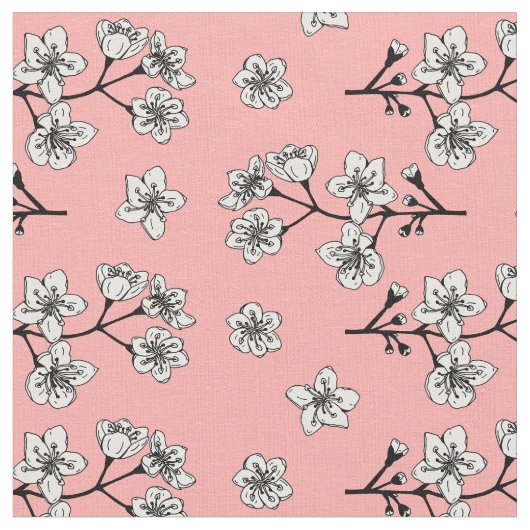 Japanese Sakura Blossom Flowers Pattern ファブリック (クローズアップ)