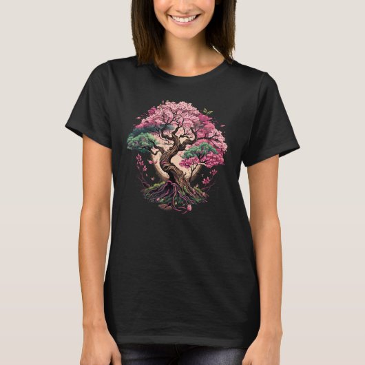 Japanese Sakura Garden Geisha Mount Fuji Cherry Bl Tシャツ (正面)