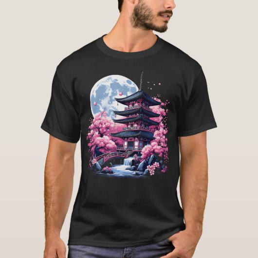 Japanese Sakura Garden Geisha Mount Fuji Cherry Bl Tシャツ (正面)