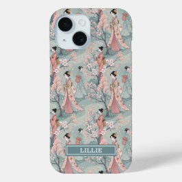 Japanese Sakura Geisha Pattern Monogrammed iPhone 15ケース