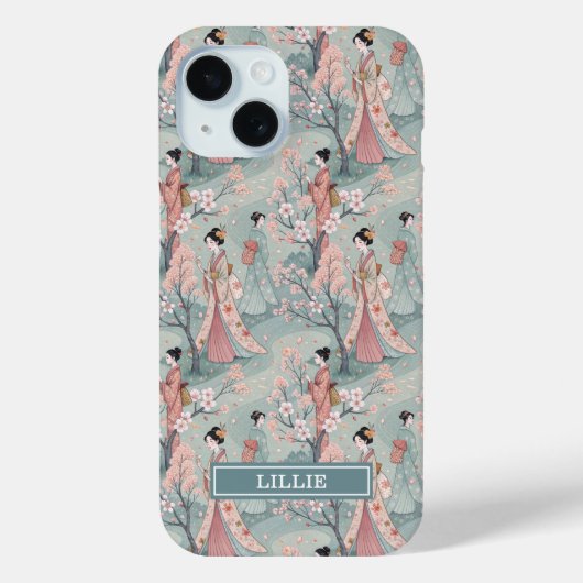 Japanese Sakura Geisha Pattern Monogrammed Case-Mate iPhoneケース (裏面)