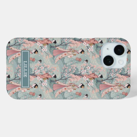 Japanese Sakura Geisha Pattern Monogrammed Case-Mate iPhoneケース (裏面 (横))