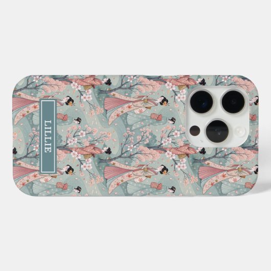 Japanese Sakura Geisha Pattern Monogrammed Case-Mate iPhoneケース (裏面 (横))