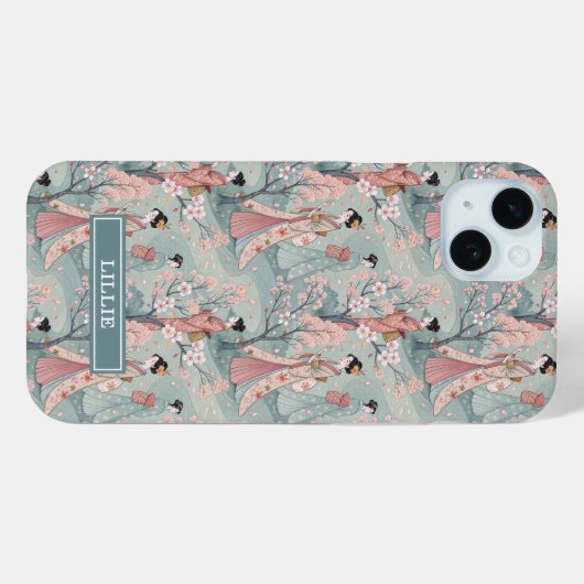 Japanese Sakura Geisha Pattern Monogrammed Case-Mate iPhoneケース (裏面 (横))