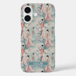Japanese Sakura Geisha Pattern Monogrammed iPhone 16ケース