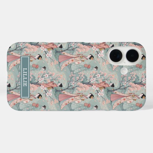 Japanese Sakura Geisha Pattern Monogrammed Case-Mate iPhoneケース (裏面 (横))