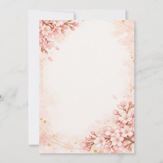 Japanese Sakura & Gold Wedding Invitation 招待状 (正面)