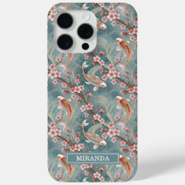 Japanese Sakura Koi Fish Pattern Monogrammed Case- iPhone 15 Pro Maxケース