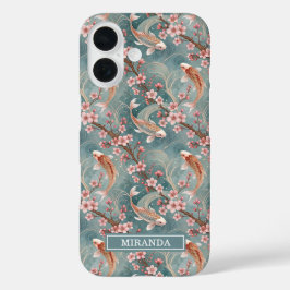 Japanese Sakura Koi Fish Pattern Monogrammed iPhone 16ケース