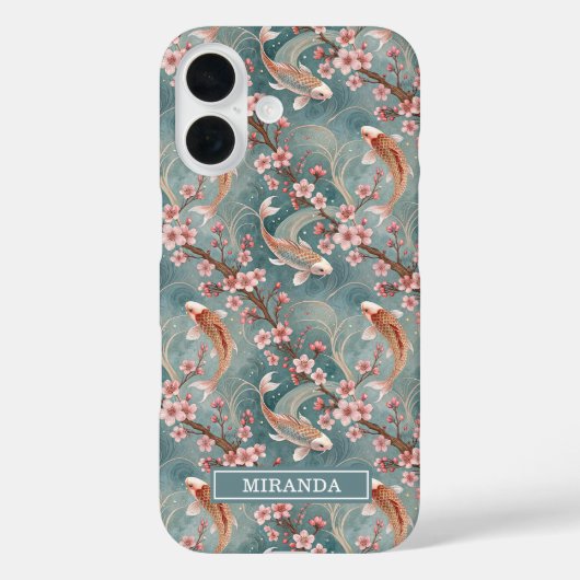 Japanese Sakura Koi Fish Pattern Monogrammed Case-Mate iPhoneケース (裏面)