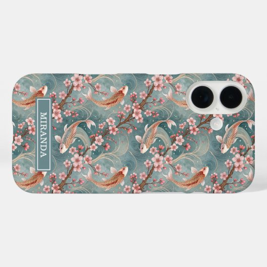 Japanese Sakura Koi Fish Pattern Monogrammed Case-Mate iPhoneケース (裏面 (横))