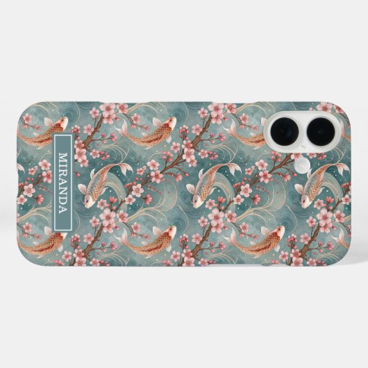 Japanese Sakura Koi Fish Pattern Monogrammed Case-Mate iPhoneケース (裏面 (横))