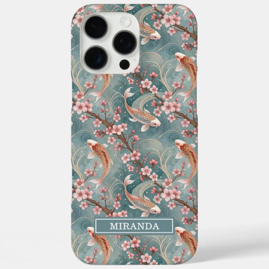 Japanese Sakura Koi Fish Pattern Monogrammed Case-Mate iPhoneケース (裏面)