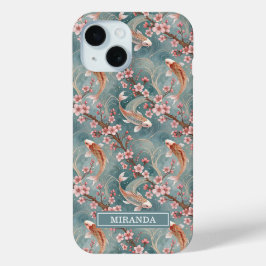 Japanese Sakura Koi Fish Pattern Monogrammed iPhone 15ケース
