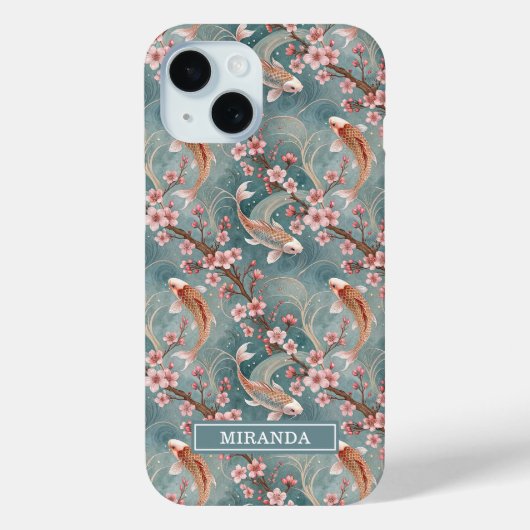 Japanese Sakura Koi Fish Pattern Monogrammed Case-Mate iPhoneケース (裏面)