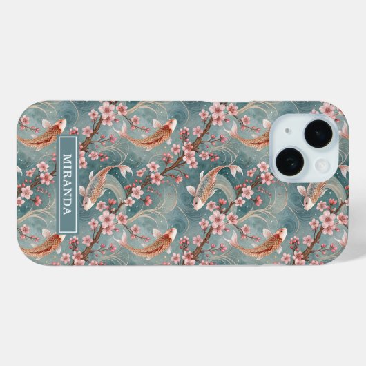 Japanese Sakura Koi Fish Pattern Monogrammed Case-Mate iPhoneケース (裏面 (横))