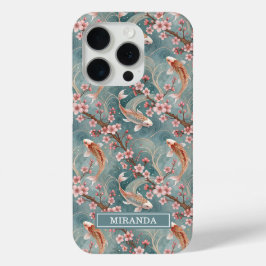 Japanese Sakura Koi Fish Pattern Monogrammed iPhone 15 Proケース