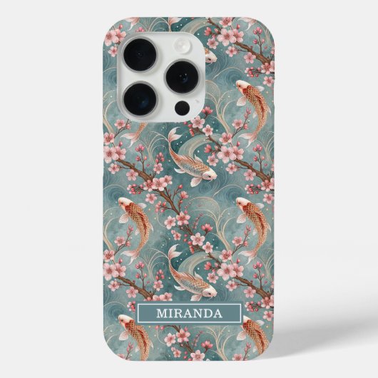 Japanese Sakura Koi Fish Pattern Monogrammed Case-Mate iPhoneケース (裏面)